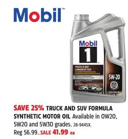 Canadian Tire Mobil 1 TRUCK AND SUV FORMULA SYNTHETIC MOTOR OIL offer