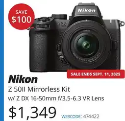 Vistek Nikon Z Z 50II Mirrorless Kit w/ Z DX 16-50mm f/3.5-6.3 VR Lens offer