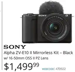 Vistek SONY Alpha ZV-E10 II Mirrorless Kit-Black w/16-50mm OSS II PZ Lens offer