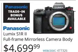 Vistek Panasonic Lumix S1R II Full-frame Mirrorless Camera Body offer
