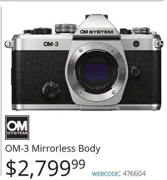 Vistek OM System OM-3 Mirrorless Body offer