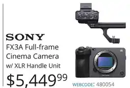 Vistek SONY FX3A Full-frame Cinema Camera w/XLR Handle Unit offer