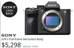 Vistek Sony α7R V Full-frame Mirrorless Body offer