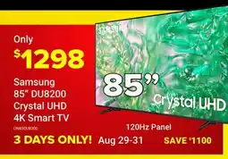 Visions Electronics Samsung 85 DU8200 Crystal UHD 4K Smart TV - 3 DAYS ONLY! offer