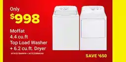 Visions Electronics Moffat 4.4 cu.ft Top Load Washer + 6.2 cu.ft. Dryer offer