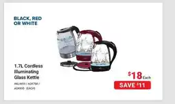Visions Electronics 1.7L Cordless Illuminating Glass Kettle offer