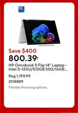 Staples HP Omnibook 5 Flip 14 Laptop - Intel 5-120U/512GB SSD/16GB RAM/Windows 11 Home offer