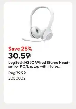 Staples Logitech H390 Wired Stereo Headset for PC/Laptop with Noise Cancelling Mic - White offer