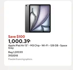 Staples Apple iPad Air 13 - M3 Chip - Wi-Fi - 128 GB - Space Grey offer
