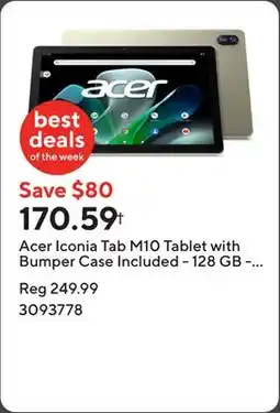 Staples Acer Iconia Tab M10 Tablet with Bumper Case Included - 128 GB - Champagne offer