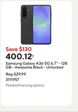 Staples Samsung Galaxy A36 5G 6.7 - 128 GB - Awesome Black - Unlocked offer