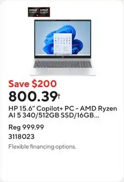 Staples HP 15.6 Copilot+ PC - AMD Ryzen AI 5 340/512GB SSD/16GB RAM/Windows 11 Home offer