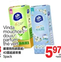 T&T Supermarket VINDA MOUCHOIRS DOUX/PARFUM THE VERT, 5pack offer