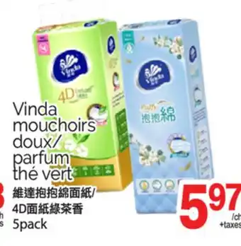 T&T Supermarket VINDA MOUCHOIRS DOUX/PARFUM THE VERT, 5pack offer