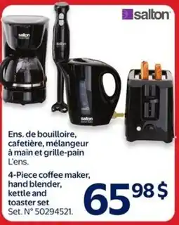 Walmart salton 4-Piece coffee maker, hand blender, kettle and toaster set offer