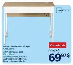 Walmart Mainstaysq 39.4" computer desk each. white. offer