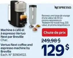 Walmart NESPRESSO Vertuo Next coffee and espresso machine by Breville offer