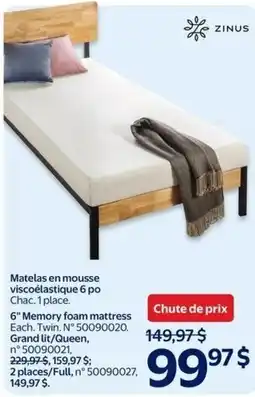 Walmart Zinus 6" memory foam mattress offer