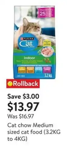 Walmart Cat chow Medium sized cat food offer