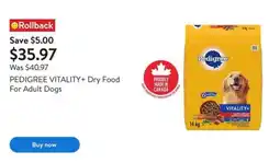 Walmart Pedigree vitality dry food for adult dogs offer