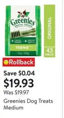 Walmart Greenies dog treats medium offer