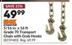 Princess Auto 5/16 in. x 16 ft Grade 70 Transport Chain with Grab Hooks offer