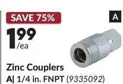 Princess Auto Zinc Couplers 1/4 in. FNPT offer