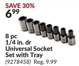 Princess Auto 8 pc 1/4 in. dr Universal Socket Set with Tray offer