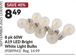 Princess Auto 8 pk 60W A19 LED Bright White Light Bulbs offer