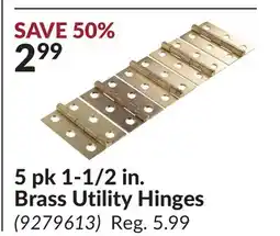 Princess Auto 5 pk 1-1/2 in. Brass Utility Hinges offer