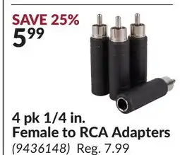 Princess Auto 4 pk 1/4 in. Female to RCA Adapters offer