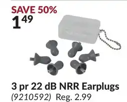 Princess Auto 22 dB NRR Earplugs offer