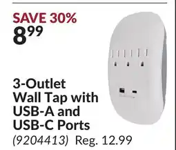 Princess Auto 3-Outlet Wall Tap with USB-A and USB-C Ports offer