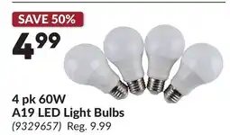 Princess Auto 4 pk 60W A19 LED Light Bulbs offer