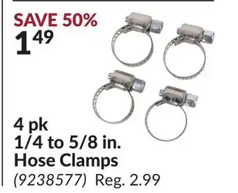 Princess Auto 4 pk 1/4 to 5/8 in. Hose Clamps offer
