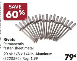 Princess Auto 20 pk 1/8 x 1/4 in. Aluminum Rivets offer