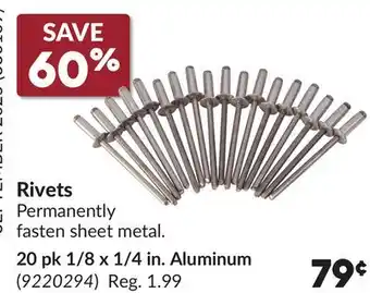 Princess Auto 20 pk 1/8 x 1/4 in. Aluminum Rivets offer