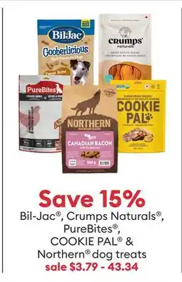 Petsmart Save 15% Bil-Jac , Crumps Naturals , PureBites , COOKIE PAL & Northern dog treats offer