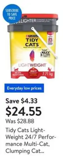 Walmart Tidy Cats Light- Weight 24/7 Perfor- mance Multi-Cat, Clumping Cat... offer