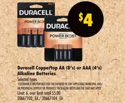 No Frills DURACELL COPPERTOP AA (8'S) OR AAA (4'S) ALKALINE BATTERIES offer