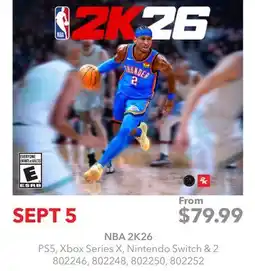 GameStop NBA 2K26 PS5, Xbox Series X, Nintendo Switch & 2 offer