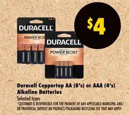 Wholesale Club Duracell Coppertop AA (8's) or AAA (4's) Alkaline Batteries offer