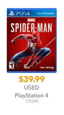 GameStop Spider-Man USED PlayStation 4 offer