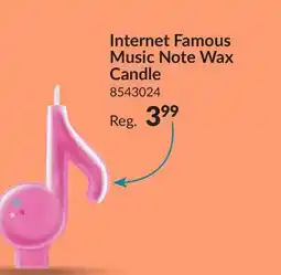 Party City Internet Famous Music Note Wax Candle, Pink, 1.25-in, for Birthday Party offer