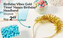 Party City Gold Tinsel' Happy Birthday' Headband offer