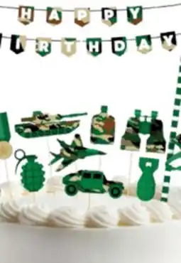 Party City Army Themed 'Happy Birthday' Cake Topper Kit, Camo, 11-pk, for Military Party offer
