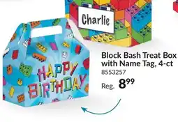 Party City Block Bash Treat Box with Name Tag, 4-pk, for Birthday/Party offer