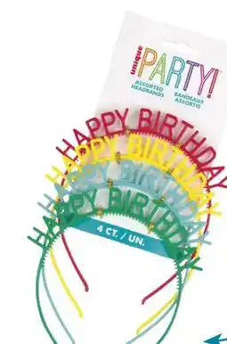 Party City Cheerful Happy Birthday Plastic Headbands 4pk, Assorted Colours offer