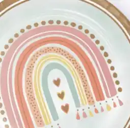 Party City Rainbow Baby Round Paper Disposable Lunch Plates, Gold/Pink, 9-in, 8-pk, for Baby Shower offer