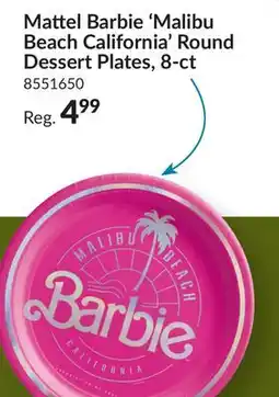 Party City Mattel Barbie 'Malibu Beach California' Round Dessert Plates 8-ct offer